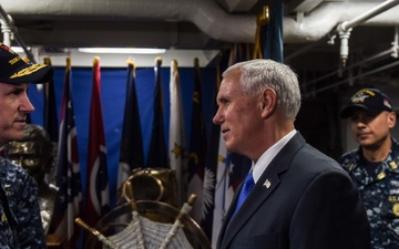 Vice President Mike Pence and Second Lady Karen Pence, are Greeted by Rear Adm. Charles Williams
