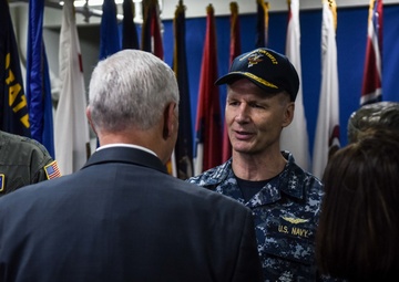 Vice President Pence is Greeted by Vice Adm. Joseph Aucoin