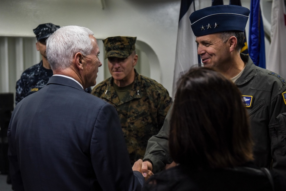 Vice President Pence is Greeted by Lt. Gen. Jerry P. Martinez