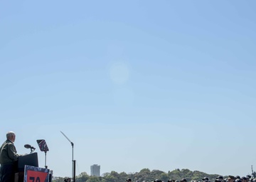 Vice President Michael R. Pence Addresses Service Members on the Flight Deck of USS Ronald Reagan (CVN 76)