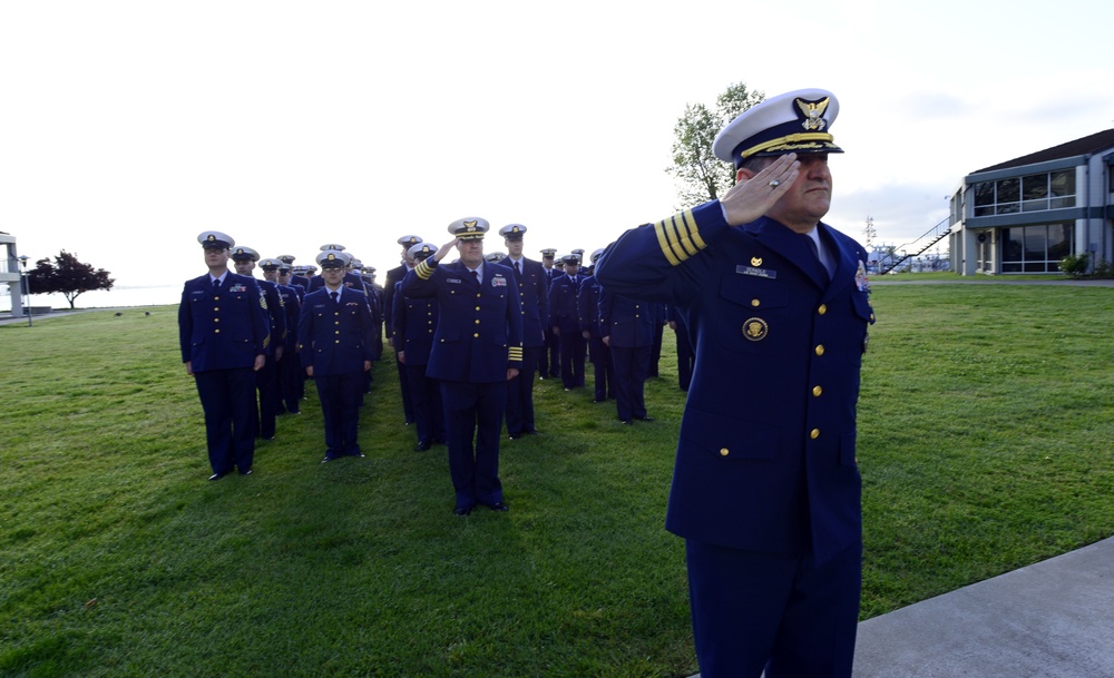 Capt. Anthony Ceraolo leads Sector San Francisco members during morning colors