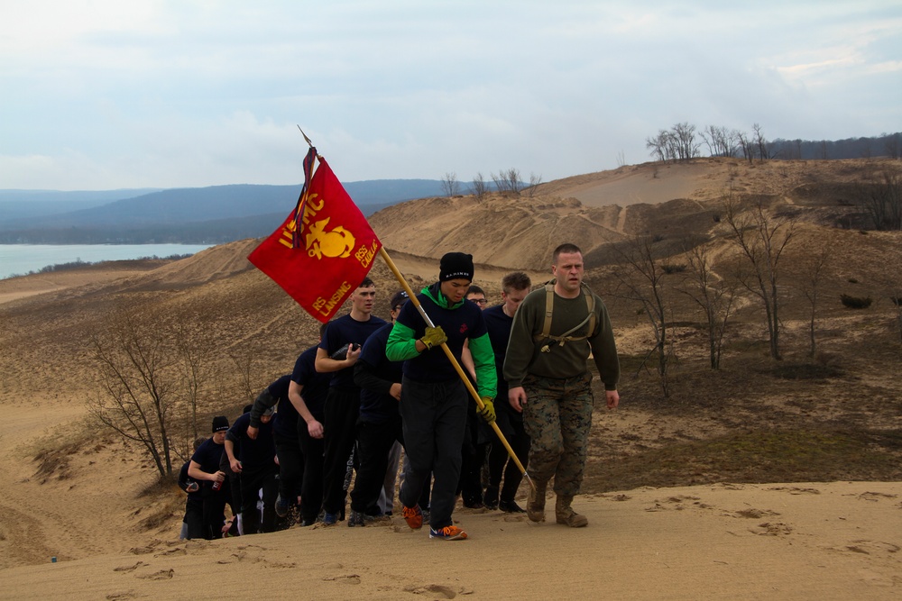 RSS Cadillac Future Marines hike at local sand dunes to prepare for recruit training