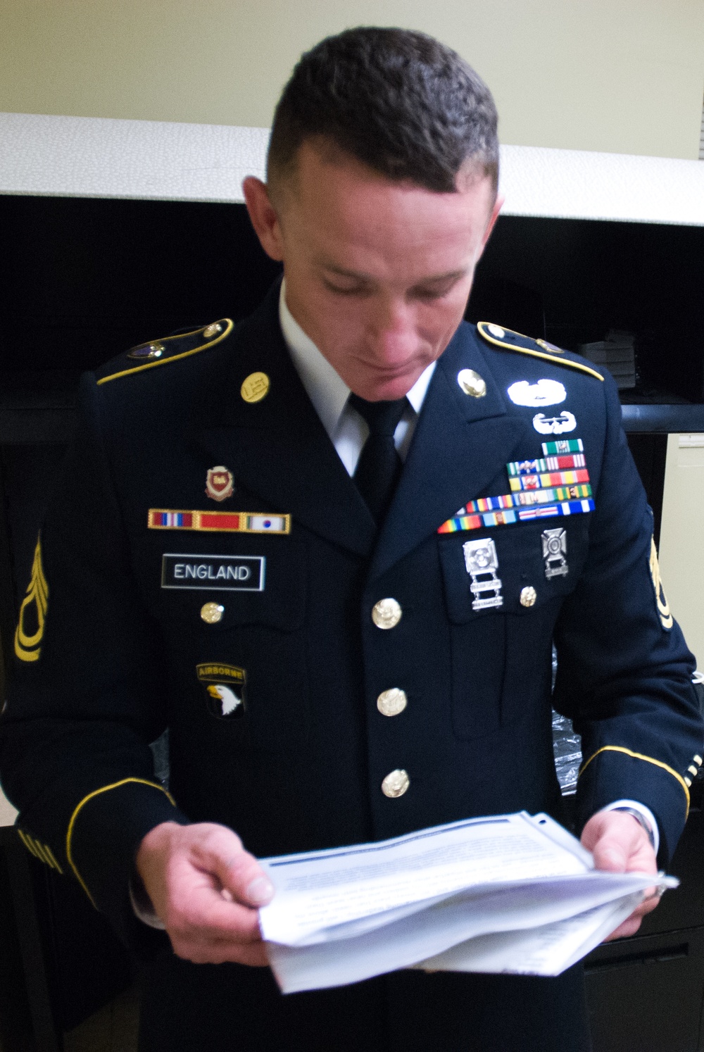 Sgt. 1st Class Andrew England studies his notes