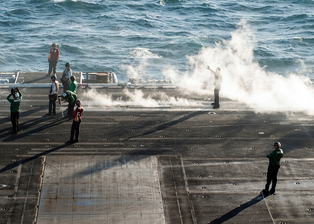 GHWB is the flagship of Carrier Strike Group (CSG) 2, which is comprised of the staff of CSG-2; GHWB; the nine squadrons and staff of Carrier Air Wing (CVW) 8; Destroyer Squadron (DESRON) 22 staff and guided-missile destroyers USS Laboon (DDG 58) and USS