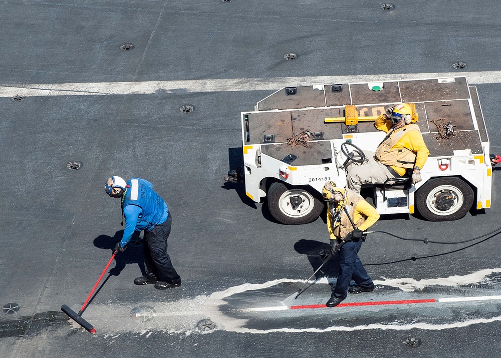 GHWB is the flagship of Carrier Strike Group (CSG) 2, which is comprised of the staff of CSG-2; GHWB; the nine squadrons and staff of Carrier Air Wing (CVW) 8; Destroyer Squadron (DESRON) 22 staff and guided-missile destroyers USS Laboon (DDG 58) and USS