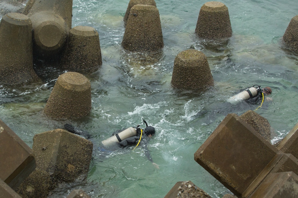 Service members clean Okinawa seawall, sea floor