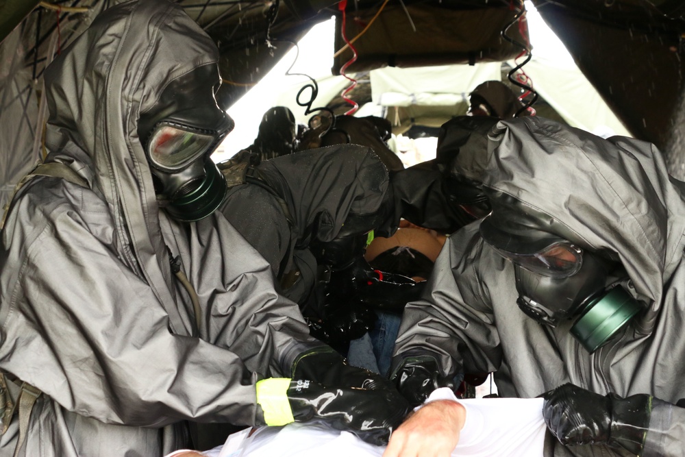 Army military police train for mass casualty decontamination operations