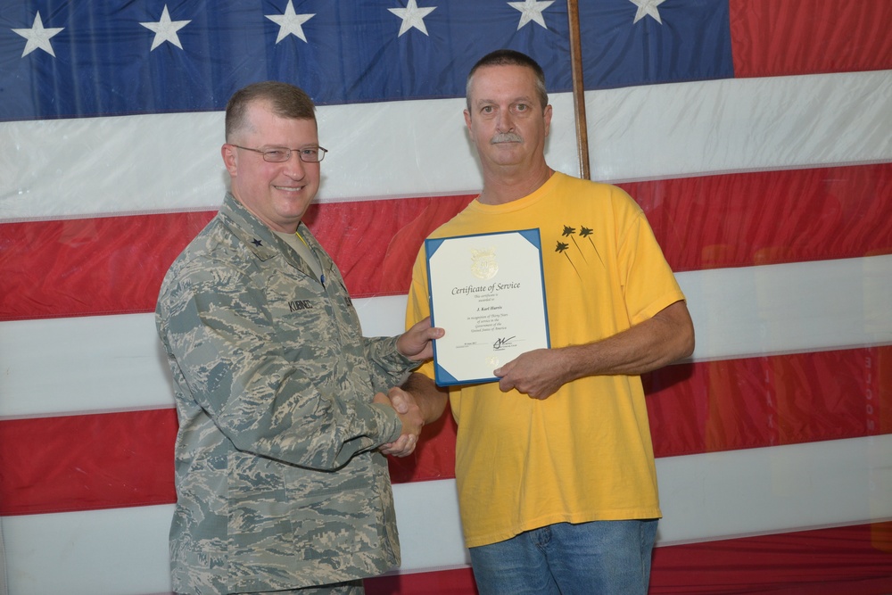 First quarter awards and 30-year service pins to WR-ALC military and civilian employees.