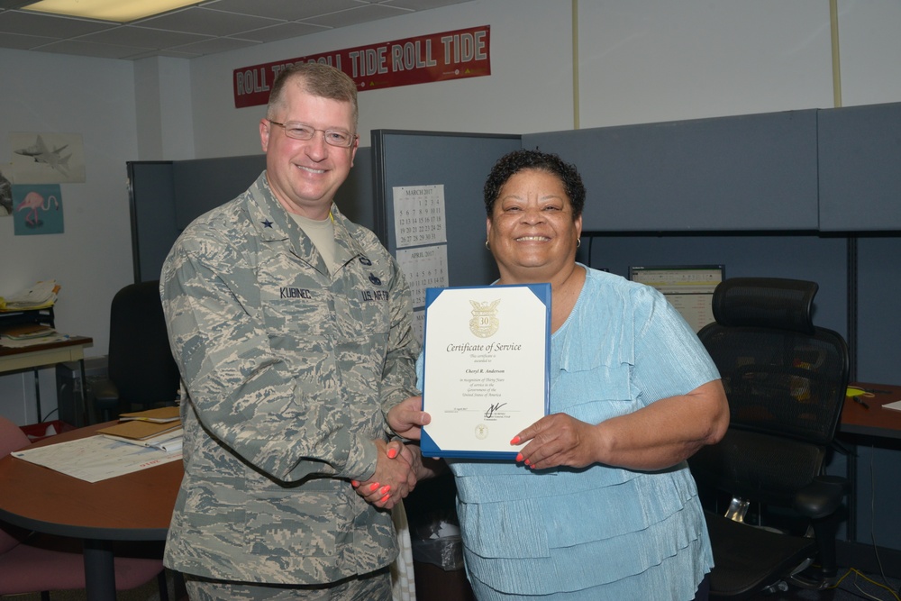 First quarter awards and 30-year service pins to WR-ALC military and civilian employees.