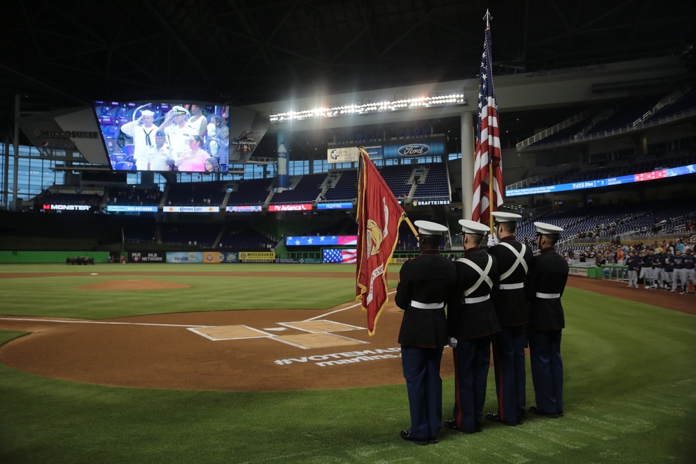 FW PEV: Marines Present Colors for Marlins