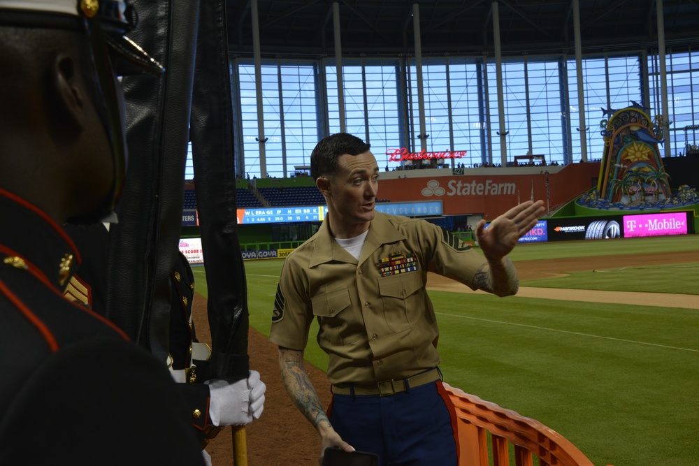 Marines, Sailors open Marlins Game