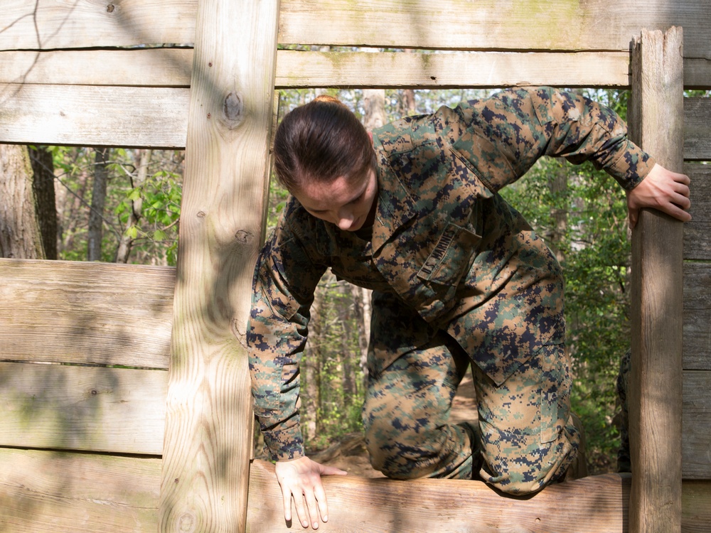 Marines with H&amp;S BN run the Endurance Course at Camp Barrett