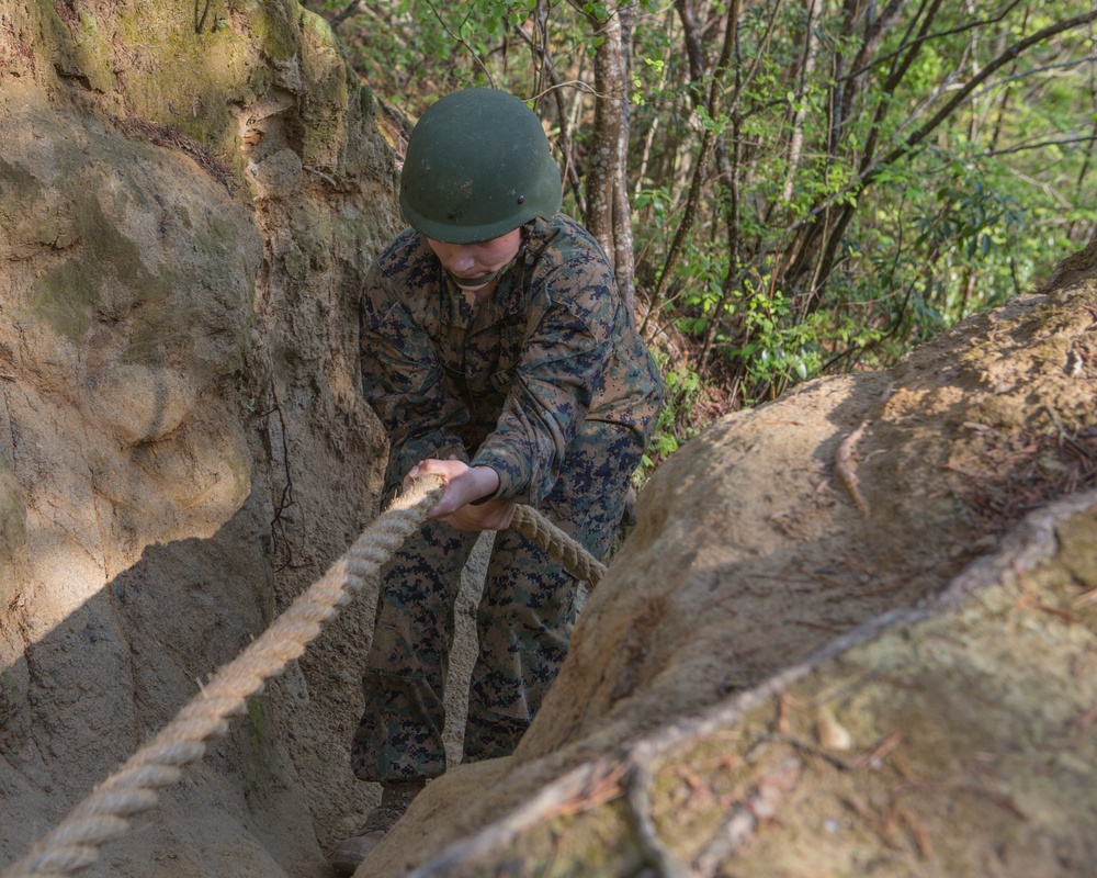 Marines with H&amp;S BN run the Endurance Course at Camp Barrett