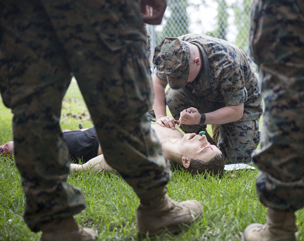MOUT town mayhem: Marines practice life-saving skills during Squad Overmatch