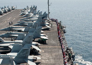 The ship is the flagship of Carrier Strike Group (CSG) 2, which is comprised of the staff of CSG-2; The ship; the nine squadrons and staff of Carrier Air Wing (CVW) 8; Destroyer Squadron (DESRON) 22 staff and guided-missile destroyers USS Laboon (DDG 58)