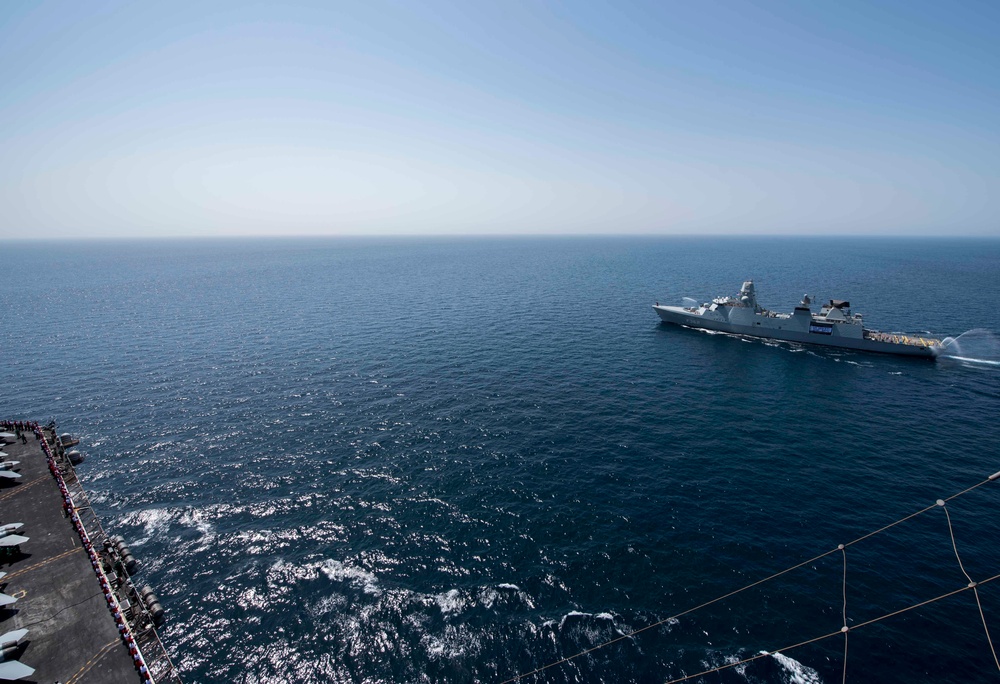 The George H.W. Bush Carrier Strike Group is deployed in the U.S. 5th Fleet area of operations in support of maritime security operations designed to reassure allies and partners, and preserve the freedom of navigation an the free flow of commerce in the