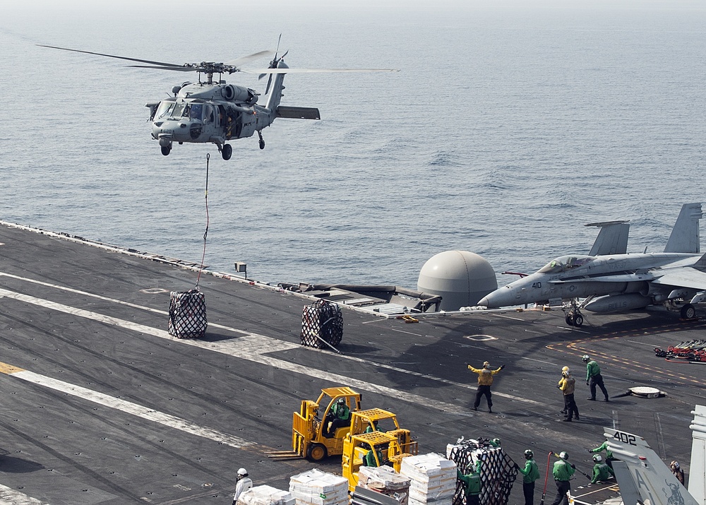 The ship is the flagship of Carrier Strike Group (CSG) 2, which is comprised of the staff of CSG-2; The ship; the nine squadrons and staff of Carrier Air Wing (CVW) 8; Destroyer Squadron (DESRON) 22 staff and guided-missile destroyers USS Laboon (DDG 58)