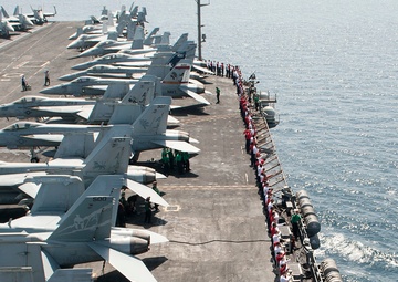 GHWB is the flagship of Carrier Strike Group (CSG) 2, which is comprised of the staff of CSG-2; GHWB; the nine squadrons and staff of Carrier Air Wing (CVW) 8; Destroyer Squadron (DESRON) 22 staff and guided-missile destroyers USS Laboon (DDG 58) and USS