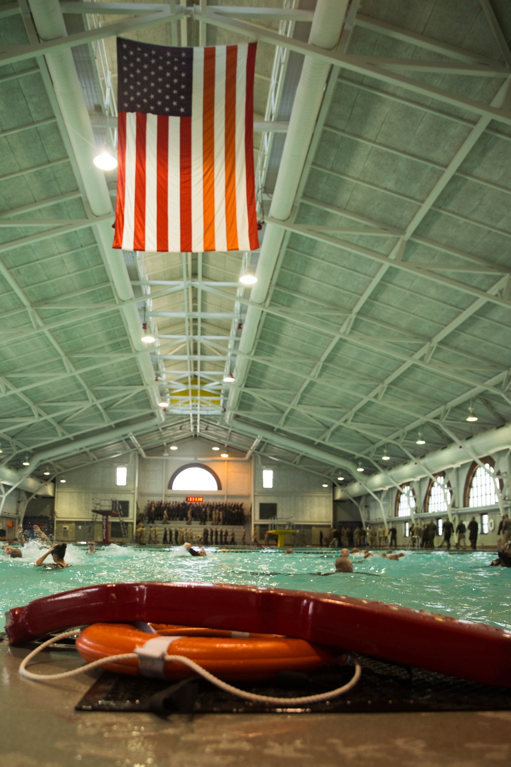 Marine recruits practice water survival techniques on Parris Island