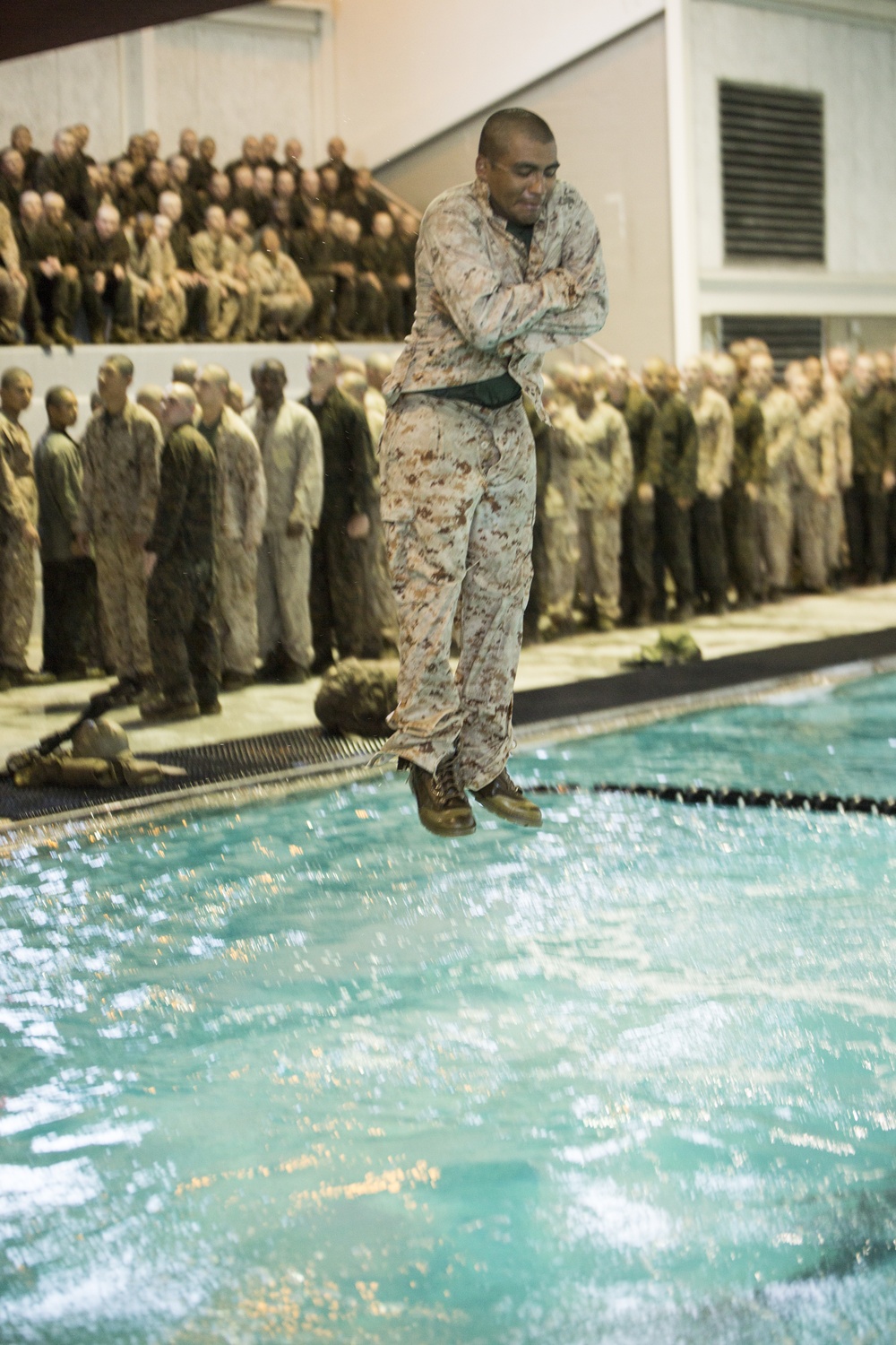 Marine recruits practice water survival techniques on Parris Island