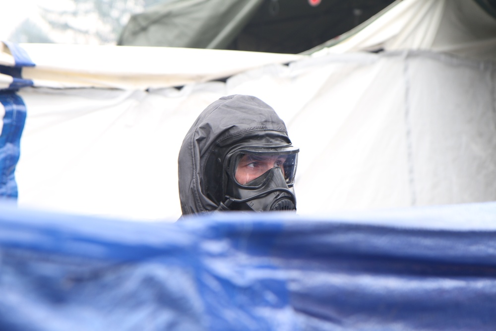 Army National Guard Soldier goes through the Decontamination Line at Guardian Response 17