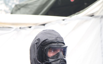 Army National Guard Soldier goes through the Decontamination Line at Guardian Response 17