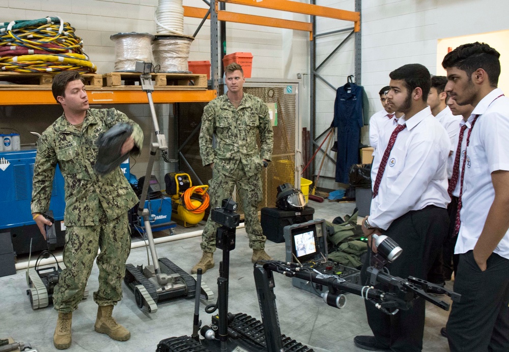 Task Force 56 Sailors demonstrate technology gear to Bahraini Students