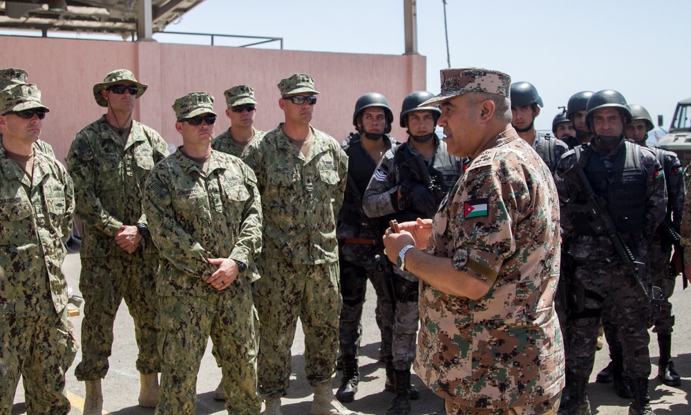 Eager Lion 17: Jordanian Brig. Gen. Khalid al-Shara addresses a group of Coast Guard during an multi-national exercise