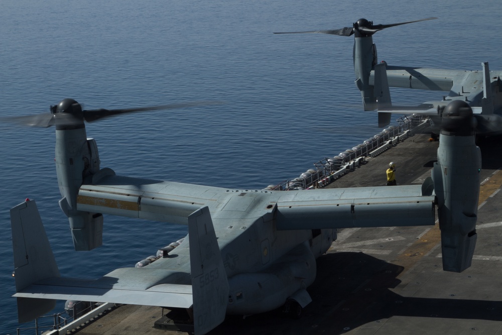 U.S. Marine V-22 Osprey prepped for take-off during Eager Lion 17