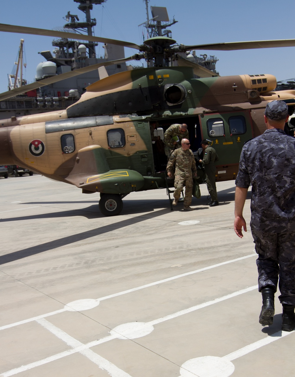 Brig. Gen. Jeffrey Kramer arrives at Royal Jordanian Naval Base during Eager Lion 17