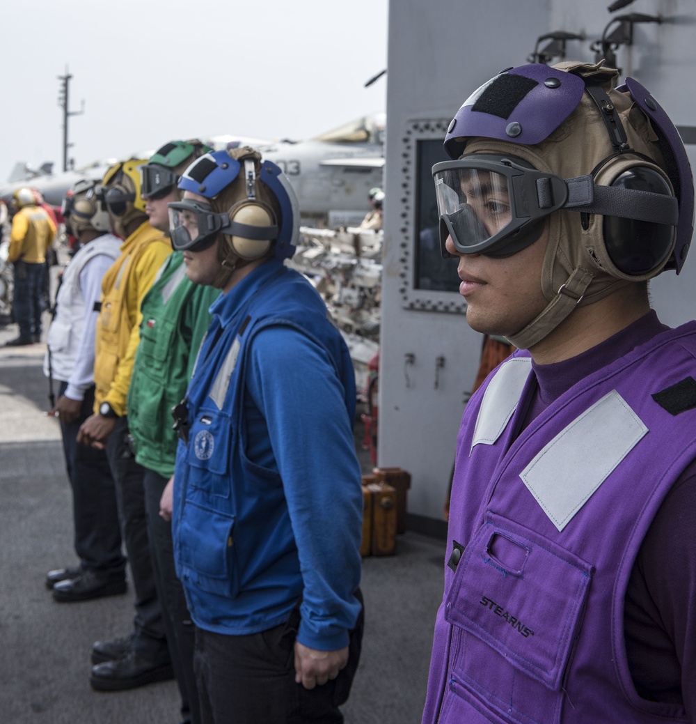 GHWB is the flagship of Carrier Strike Group (CSG) 2, which is comprised of the staff of CSG-2; GHWB; the nine squadrons and staff of Carrier Air Wing (CVW) 8; Destroyer Squadron (DESRON) 22 staff and guided-missile destroyers USS Laboon (DDG 58) and USS