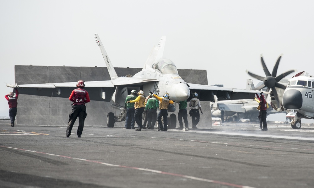 GHWB is the flagship of Carrier Strike Group (CSG) 2, which is comprised of the staff of CSG-2; GHWB; the nine squadrons and staff of Carrier Air Wing (CVW) 8; Destroyer Squadron (DESRON) 22 staff and guided-missile destroyers USS Laboon (DDG 58) and USS