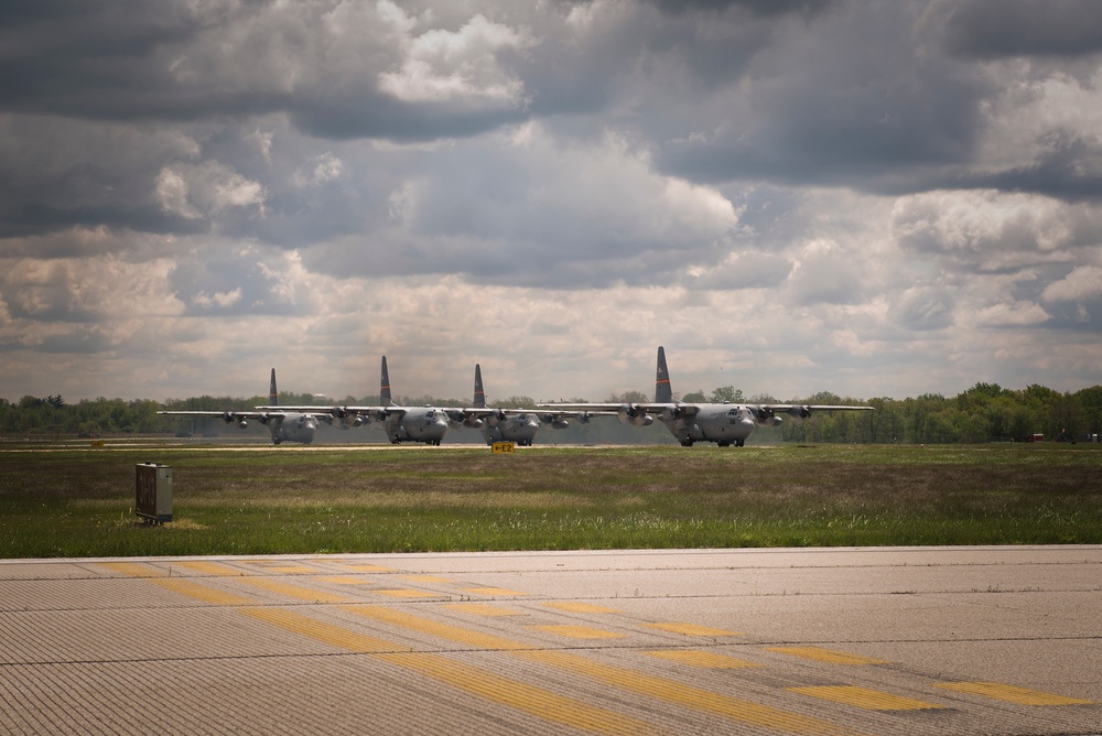 C-130H Hercules aircraft conduct four-ship formation