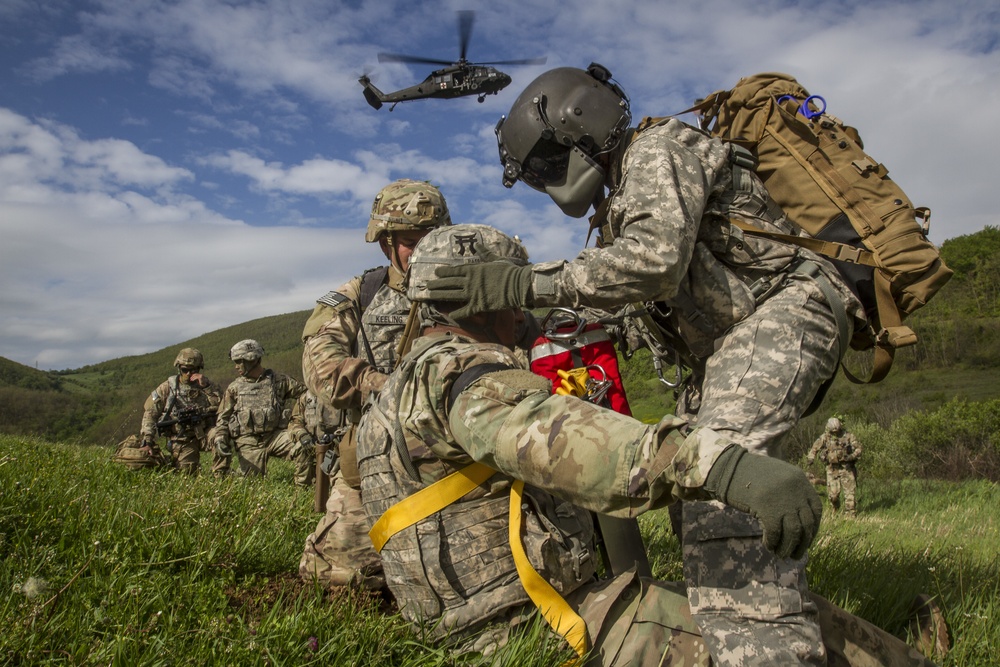 Flight Medics Hoist Wounded during Training