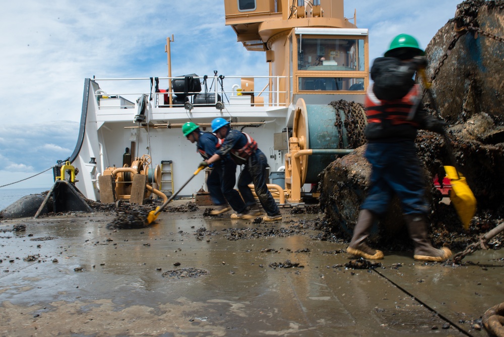 Coast Guard Cutter Oak's crew works buoys near Nantucket