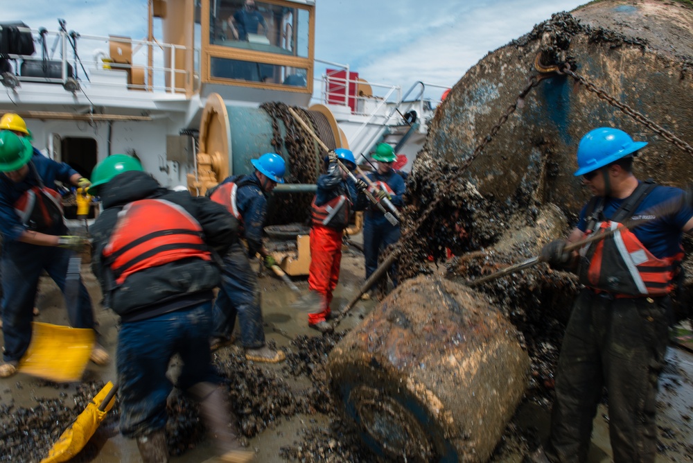 Coast Guard Cutter Oak's crew works buoys near Nantucket