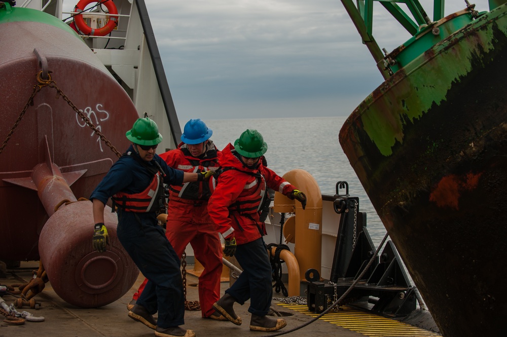 Coast Guard Cutter Oak's crew works buoys near Nantucket