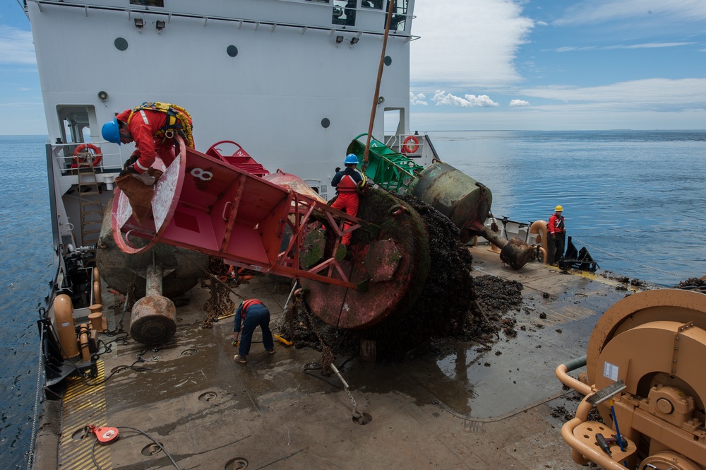 Coast Guard Cutter Oak's crew works buoys near Nantucket