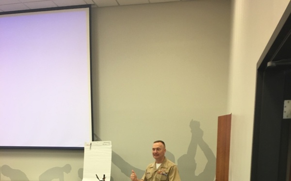 Marine leader speaks about values Marines, wrestlers share at NWCA leadership academy
