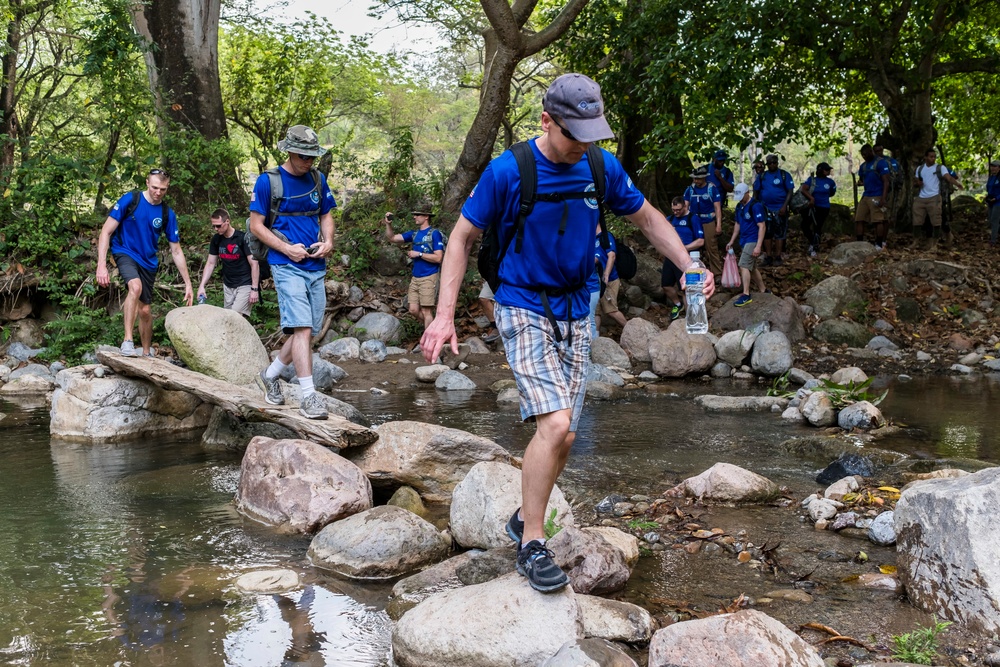 JTF-Bravo hikes over 5000 pounds of food and supplies to San Jerónimo, Comayagua, Honduras.