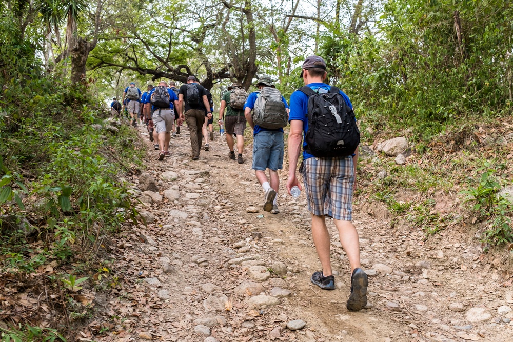 JTF-Bravo hikes over 5000 pounds of food and supplies to San Jerónimo, Comayagua, Honduras.