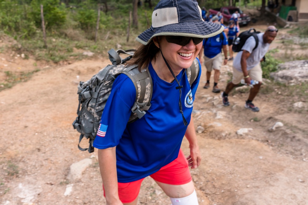 JTF-Bravo hikes over 5000 pounds of food and supplies to San Jerónimo, Comayagua, Honduras.