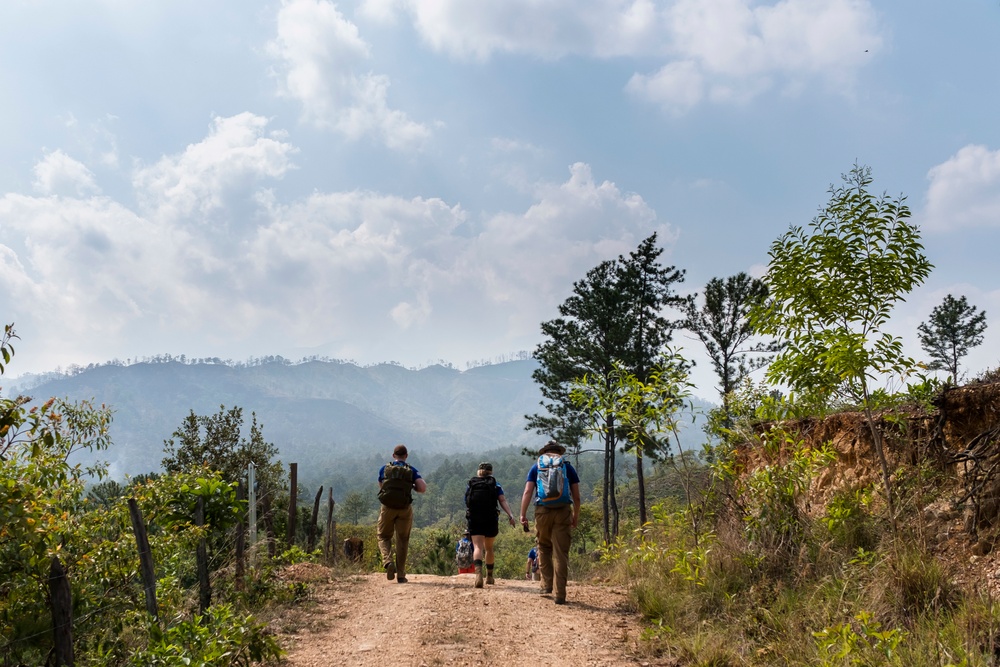 JTF-Bravo hikes over 5000 pounds of food and supplies to San Jerónimo, Comayagua, Honduras.