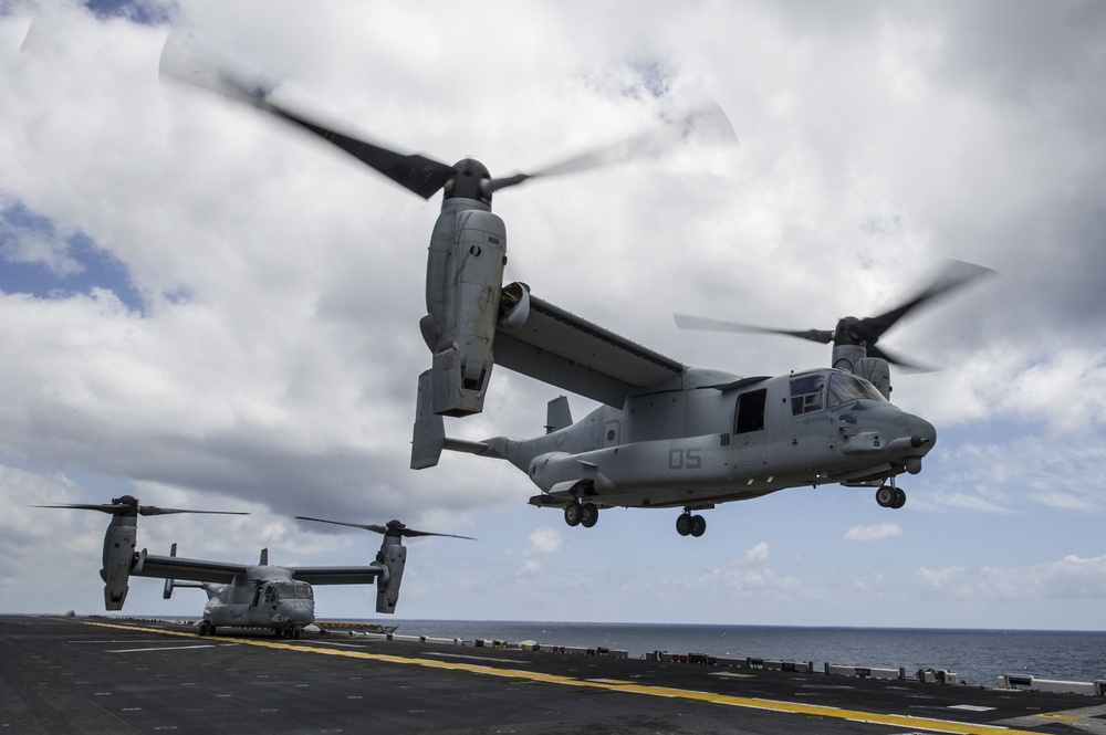 MV-22 Osprey takes off the flight deck of USS America