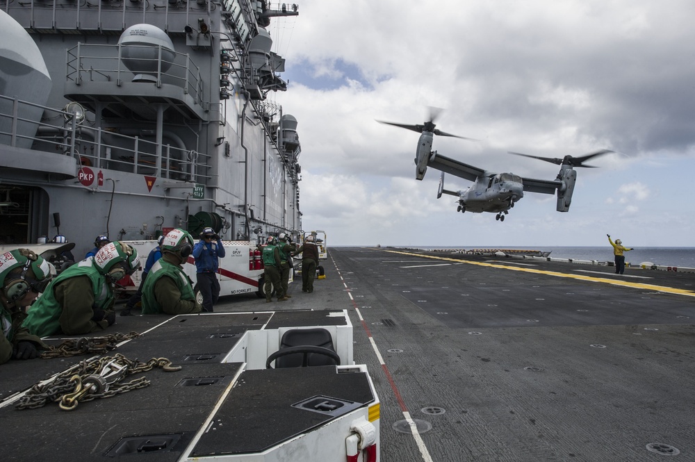 MV-22 Osprey takes off the flight deck of USS America