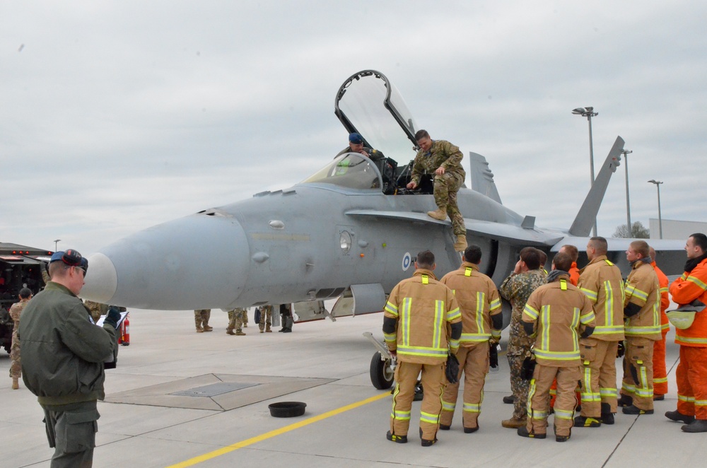 Hornet tests arresting cable at Lielvarde Air Base