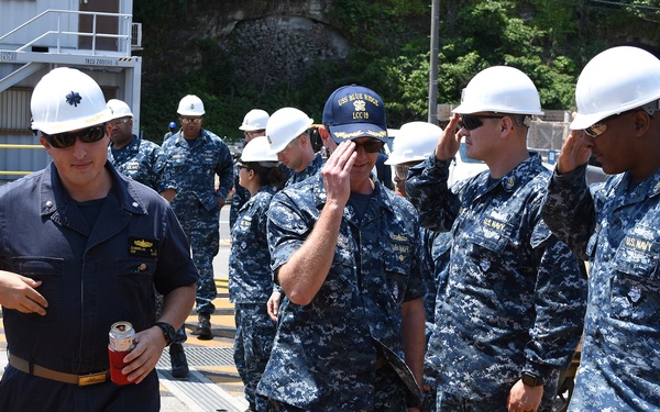 U.S. 7th Fleet flagship USS Blue Ridge (LCC 19) Executive Officer Cmdr. Eckhardt is relieved by Cmdr. Richard Zamberlan