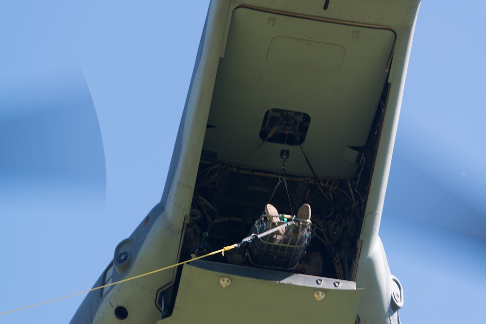 SOCEUR U.S. Sailors and Airman train insertion and extraction techniques utilizing an MV-22 Osprey