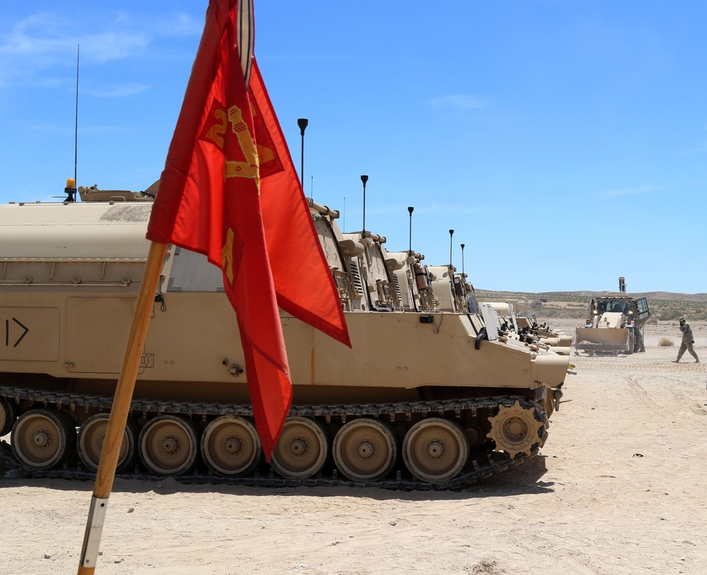 2d Battalion, 114th Field Artillery Regiment prepares for equipment validation during annual training at Fort Irwin, California.
