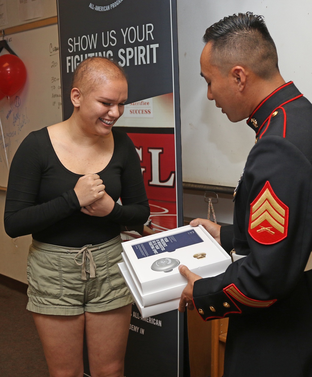 Andrea Ramirez congratulated as Marine Corps' Semper Fidelis All-American